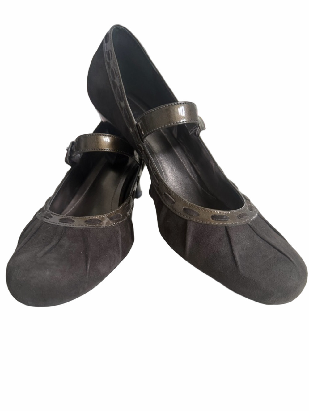 Franco Sarto Grey Suede Mary Jane Low Block Kitten Heels Pumps 7.5 M EUC